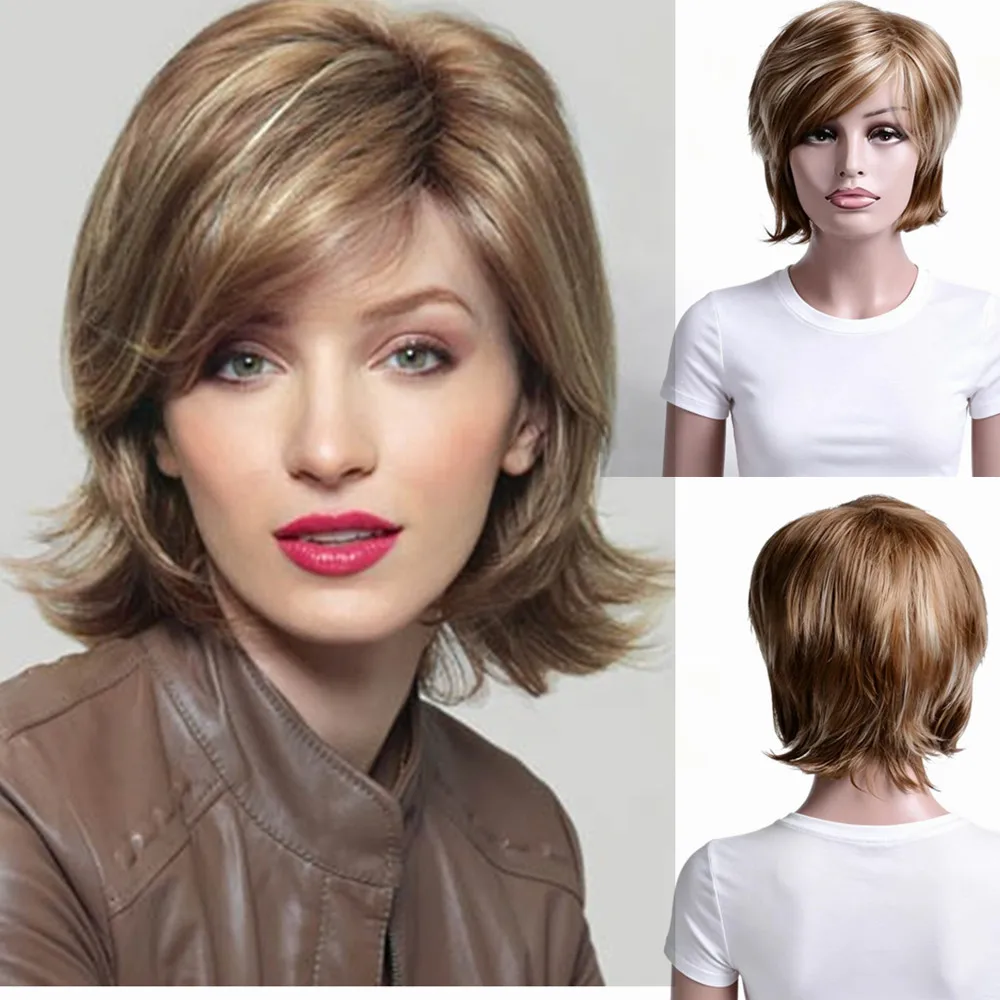 Short Layered Pixie Cut Wig for Women with Highlights Natural Looking Synthetic Hair Heat Resistant Daily Wear Wig