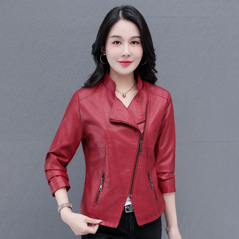 Women'S Spring And Autumn New Korean Version Slim Fit Versatile Short Leather Jacket Fashionable Casual Motorcycle Leather Coat