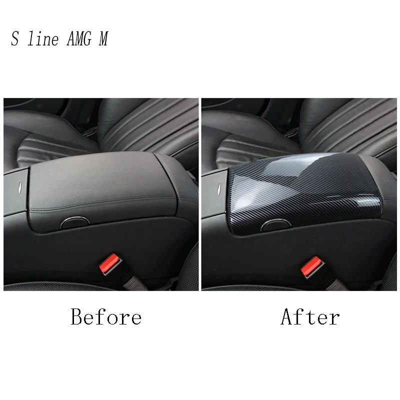 For Mercedes Benz W219 CLS Class 2003-2011 Car Sticker Stowing Tidying Armrest Box Panel Carbon fiber Cover Interior Accessories