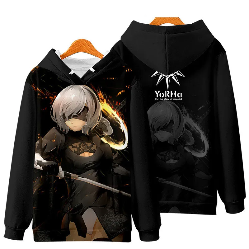 Game NieR Automata 2B YoRHa No. 2 Type B 9S YoRHa No. 9 Type S Cosplay Costume 3D Sweatshirt Men Zipper Hoodies Outwear Coat
