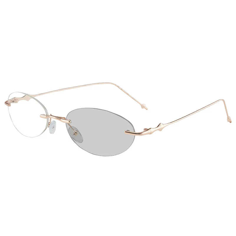 Ultraleichte Modische Photochrome Sonnenbrille Neue Luxuriöse Rahmenlose Ovale Blaulichtfilter-Brille für Männer und Frauen – Detail 6