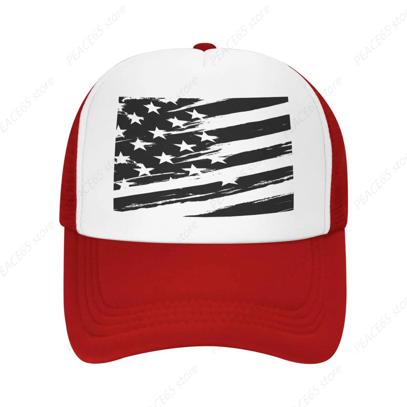 

Mesh Dad Hat Adjustable Washed USA Flag Black White 2 Red Baseball Dad Cap for Women Men Unisex