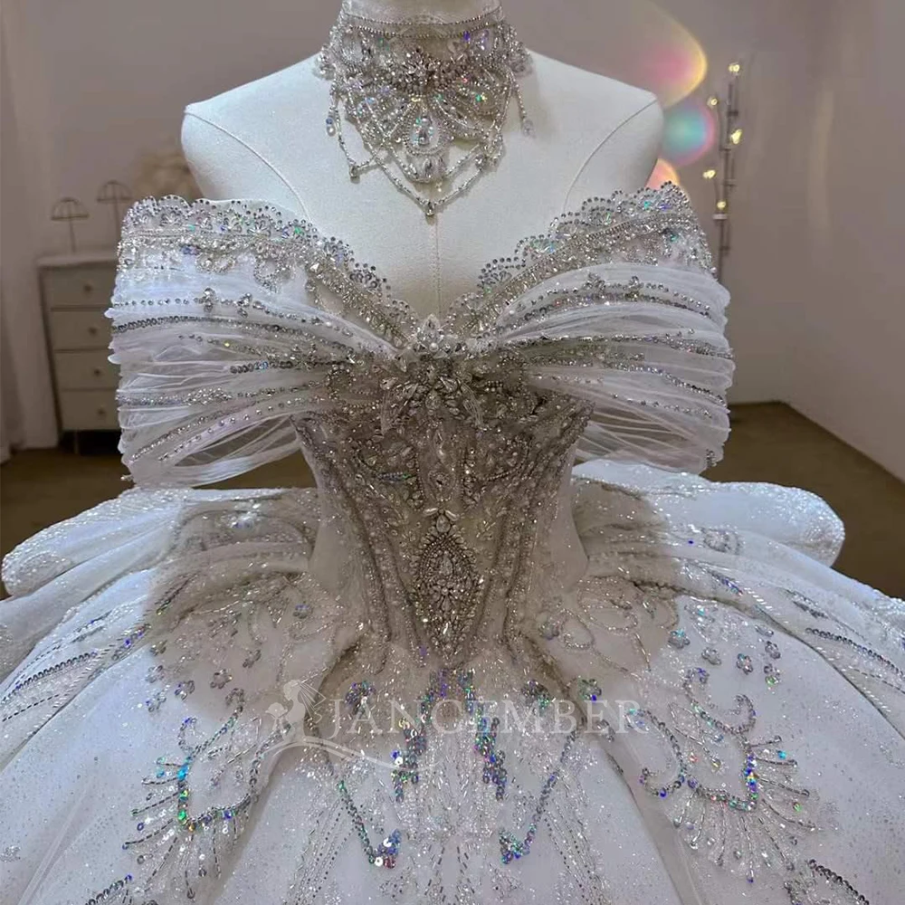 تخصيص الكرة بثوب قصير الأكمام فساتين الزفاف حزب فساتين السهرة الأبيض أنيقة مطرز أثواب الزفاف Fساتين الحفلة #4