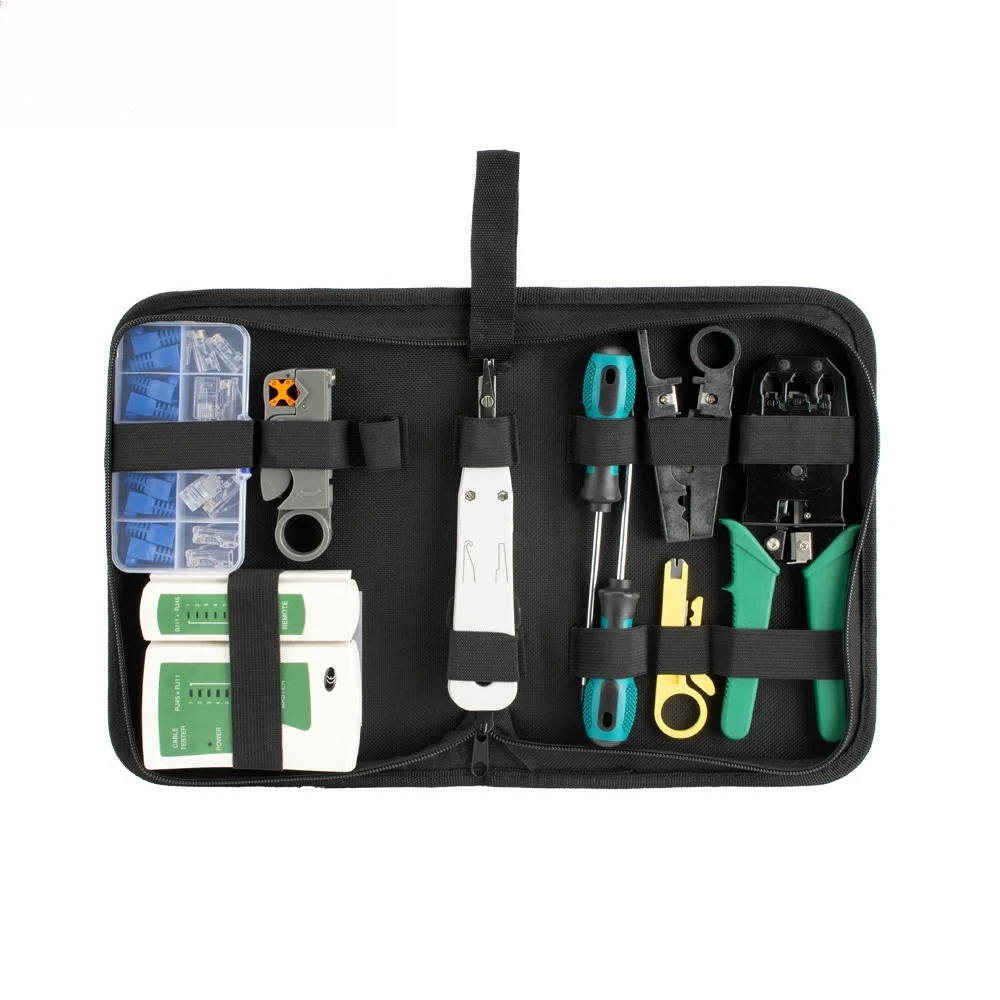 J45 Crimping Tool Network Kit, 10pcs Set with RJ45 RJ11 Cable Tester, Stripper Punch Down Tool Screwdrivers and Cat5 Plugs Boots