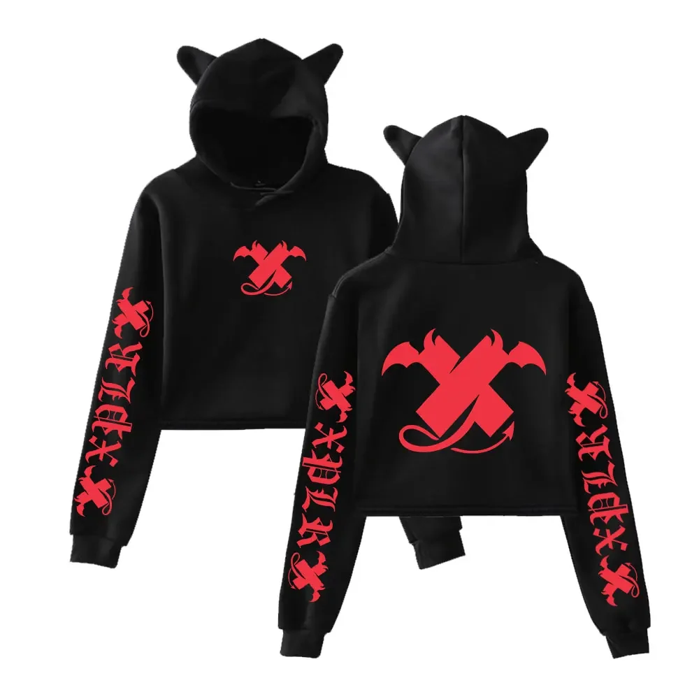 

Sam and Colby XPLR Devil X Vintage 90s Crop Top Hoodie Harajuku Cropped Sweatshirt Streetwear Hip Hop Long Sleeves Pullover Tops