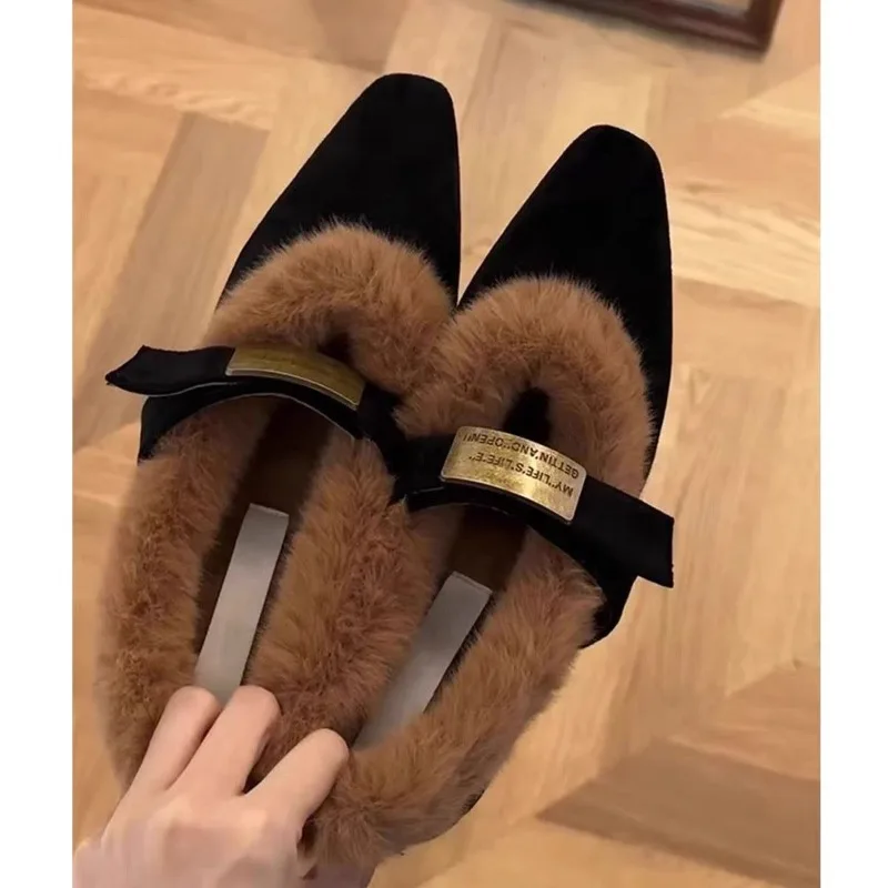 

Women's Elegant Shallow Mouth Casual Hairy Mary Jane Shoes Winter Fashion Versatile Plush Comforatble Coarse Heel Womens Shoes