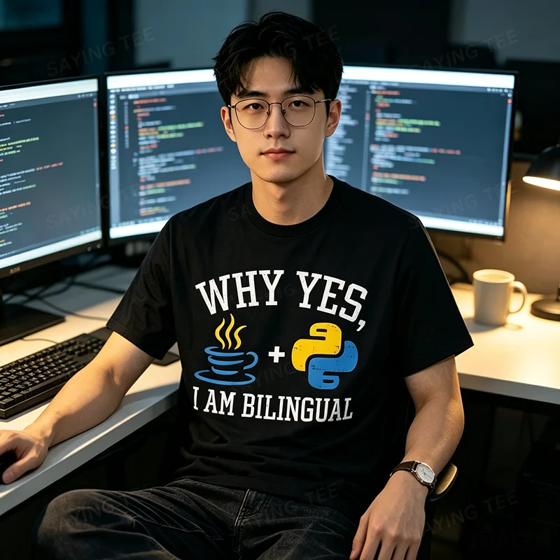 Why Yes I Am Bilingual for Python & Java Programmer T-Shirt Y2k Developer Nerd Graphic Saying Tee, Coding or Source Code Shirts