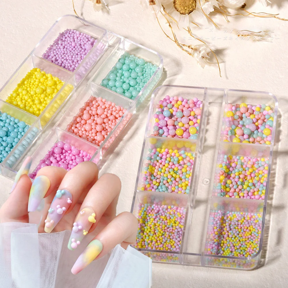 Mini perles macaron pour ongles, 1 boîte, breloque, mixte, coloré, 3D, résine, caviar, bonbons, décoration, DIY, Kawaii, accessoires