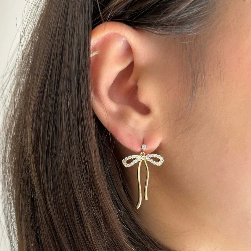 

Fashion trend ins bow snake bone chain bow diamond studded earrings jewellery woman