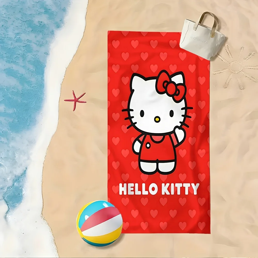 Hello Kitty Rood Hart Strandlaken Enkelzijdig Snel Droogend Zacht Microvezel Handdoek Voor Strand Zwembad Spa Reizen Decoratie Schattig Zoet Cadeau