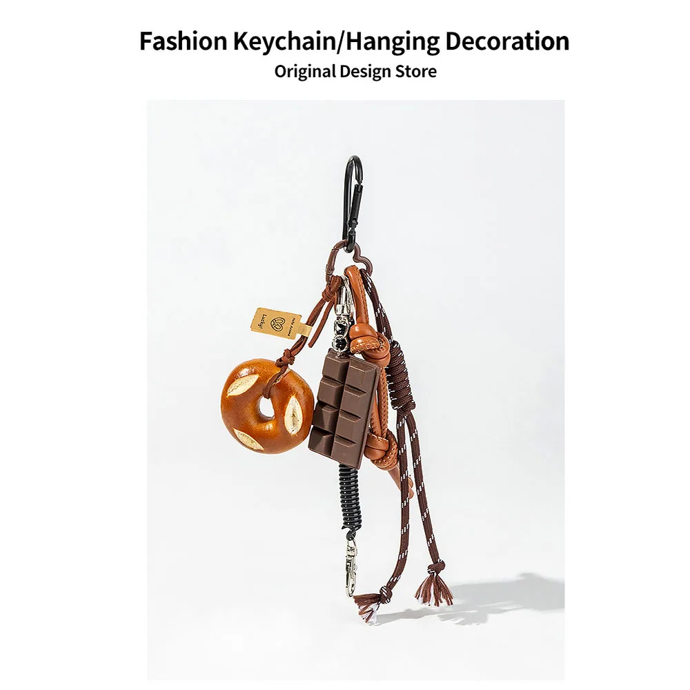 Braided Rope Bag Pendant High-grade Keychain Pendant Cute Alkaline Water Bread Ins Bag Pendant Chocolate Pendant