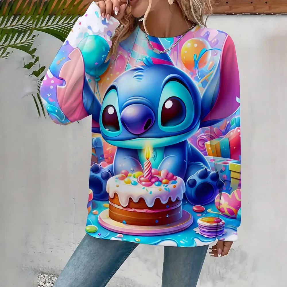 Miniso 2025 Stitch Donna Felpe con cappuccio 3d Cute Cartoon Stampa Donna Moda Felpe Street Style Autunno/Inverno Nuovo pullover