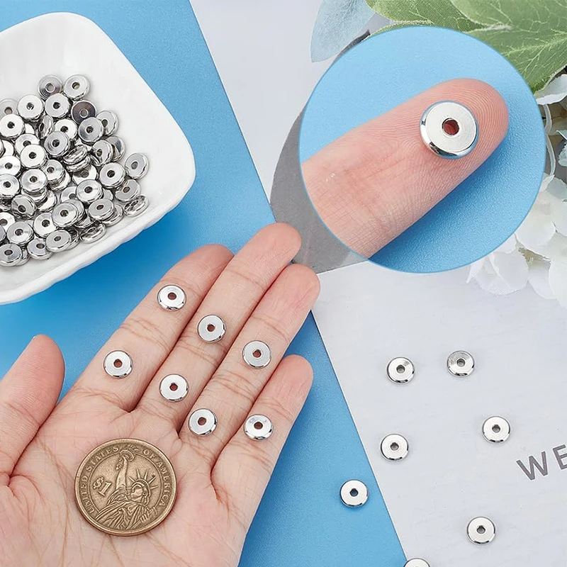 20/50Pcs Stainless Steel Flat Spacer Beads 3/4/5/6/8MM Gold Silver Large Hole Loose Bead Bracelet Necklace Jewelry DIY Making view 5