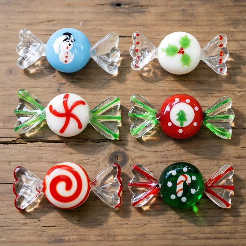 

Christmas Decor Handmade Murano Glass Candy Ornament Cute Home Desktop Decoration Collectible New Year Idea Gift Party Favors
