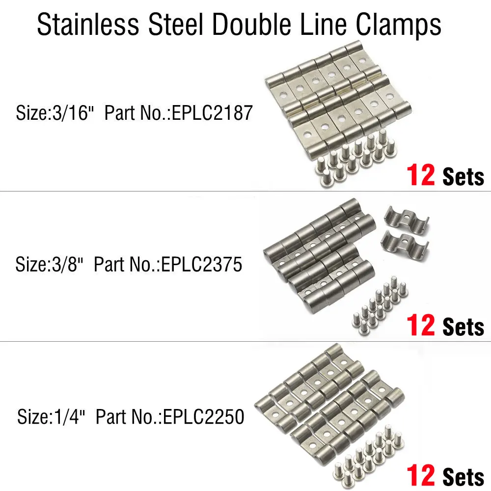 EPMAN Stainless Steel Double Line Clamps - Pack Of 12 Streets Rods Muscle Cars Fits Fuel, Air, Electrical, Brake, Lines EPLC2187