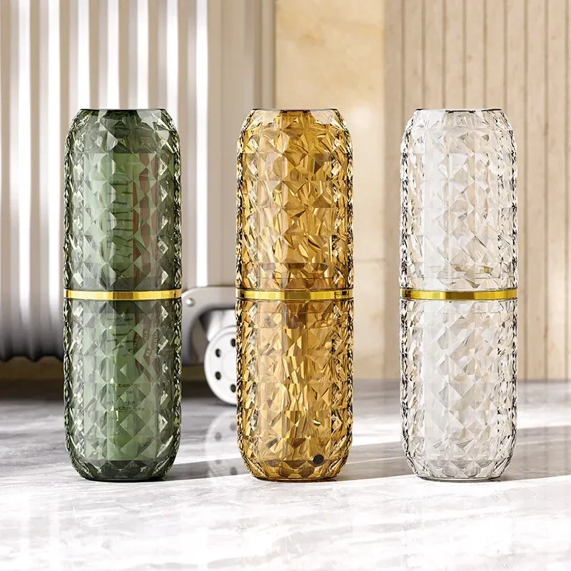 Light Luxury Diamond Pattern Travel Wash Cup Portable Toothbrush Cup Wash Mouth Cup Toilet Toothpaste Box Storage Set 1Set
