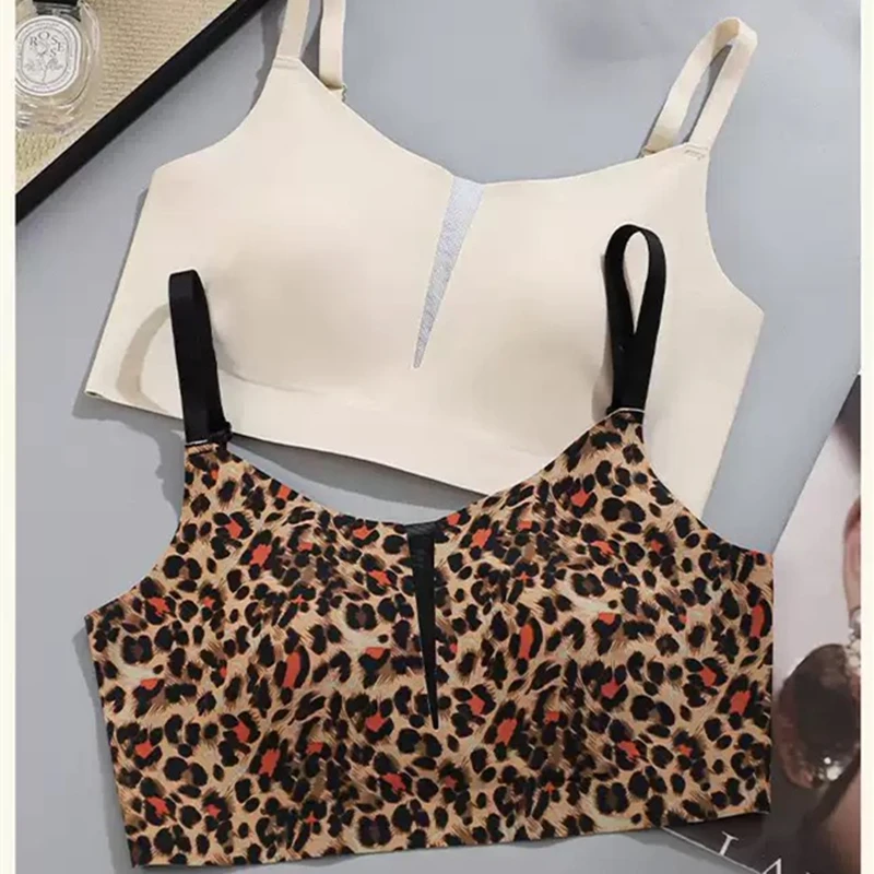 حمالة صدر رافعة للصدر بطبعة الفهد للنساء، ملابس داخلية رفيعة ومريحة، بدون حلقة فولاذية مناسبة للثدي الكبير أو الصغير