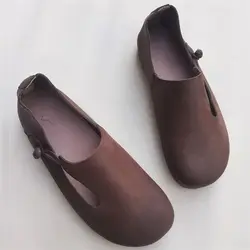 Summer genuine leather cowhide men's casual shoes light flat soft Oxford sole breathable retro handmade women's plus size shoes