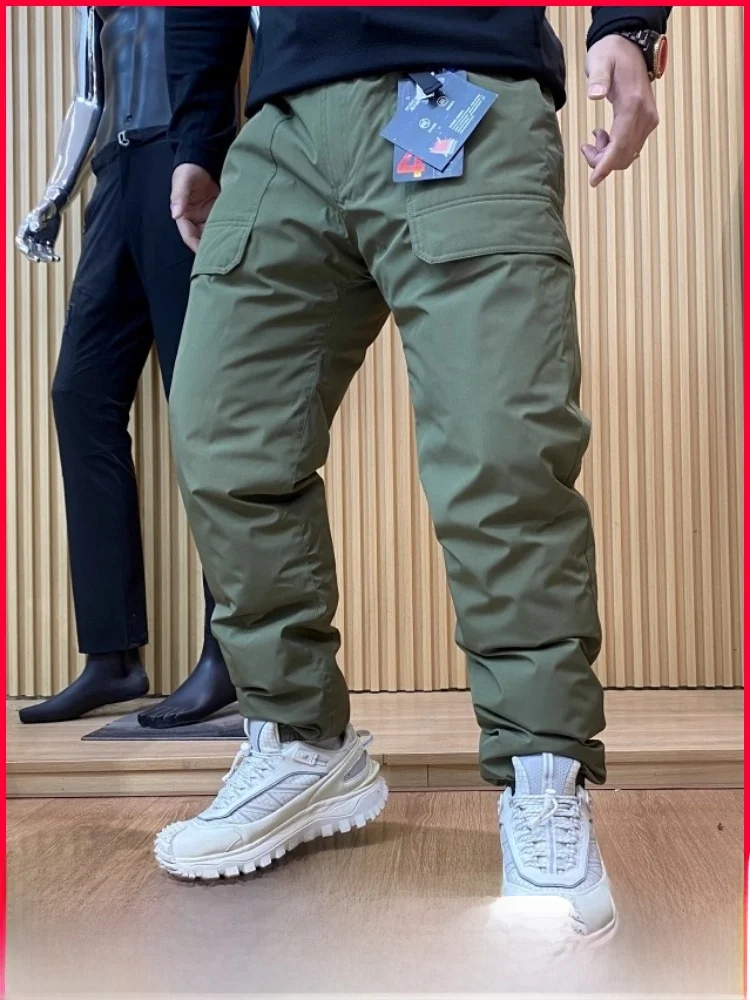 الدفء تعكس في الهواء الطلق الرجال أسفل السراويل 90 الأبيض Du أسفل الشتاء في الهواء الطلق طماق الشباب السراويل الطويلة غير رسمية ألياف البوليستر