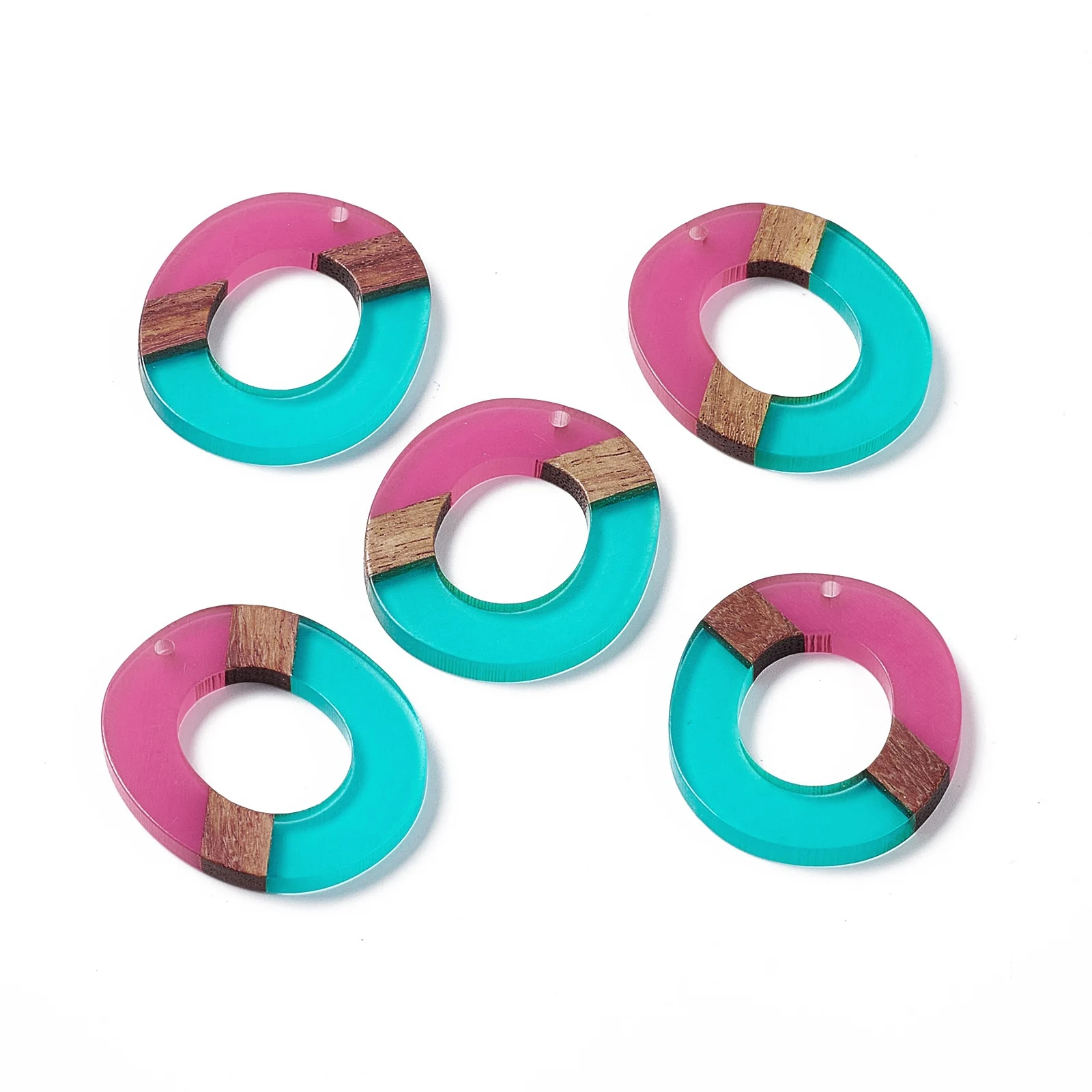 20pcs Drop Earring Resin Charms Handmade Natural Wood Donut Pendant Diy Necklace Wooden Jewelry Findings
