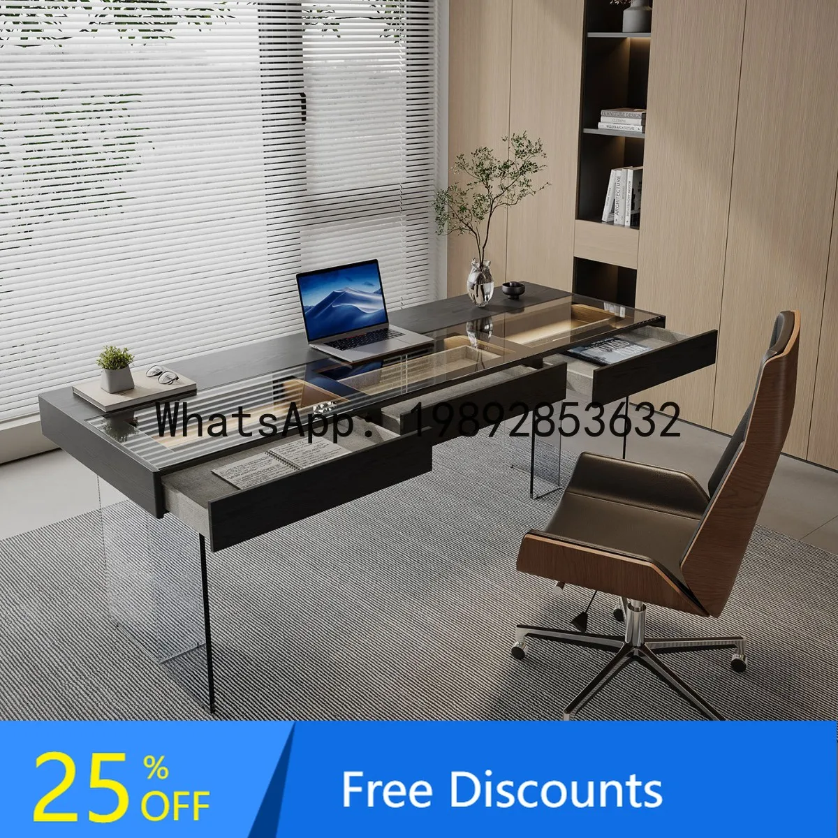 CZ Italian Minimalist Solid Wood Floating Desk Tempered Glass Desk Modern Simple Home Living Room Acrylic Office Desk