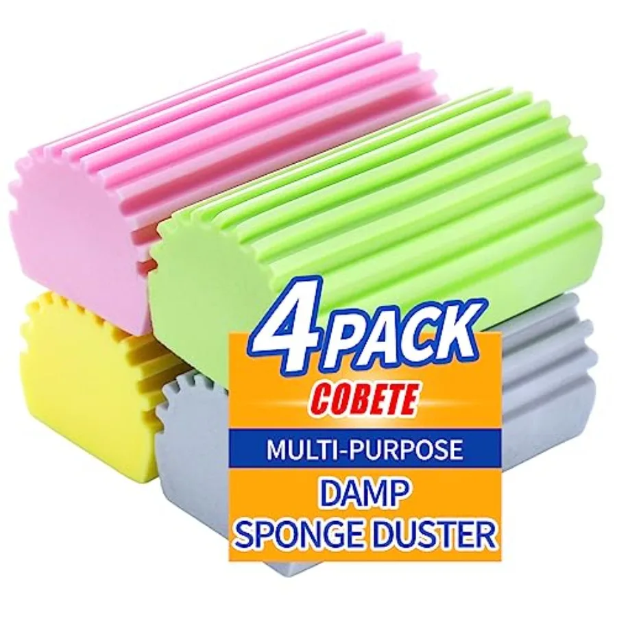 

Damp Clean Duster Sponge, 4pack Magic Sponge Eraser, Reusable Damp Dusting Sponge Household Cleaning for Blinds, Glass, Baseboa