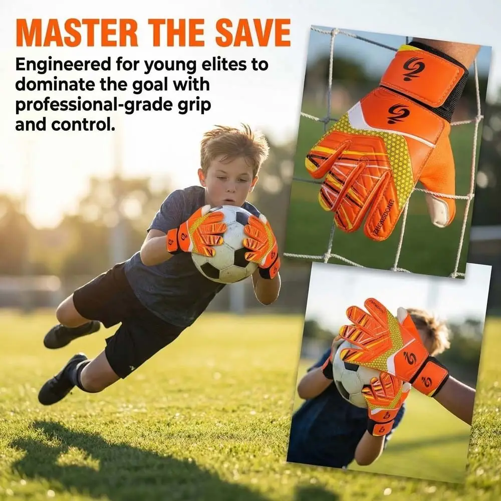 

1 pair Double Sided Latex Children Soccer Gloves Cushioning Antiskid Goalie Gloves Finger Protection Breathable