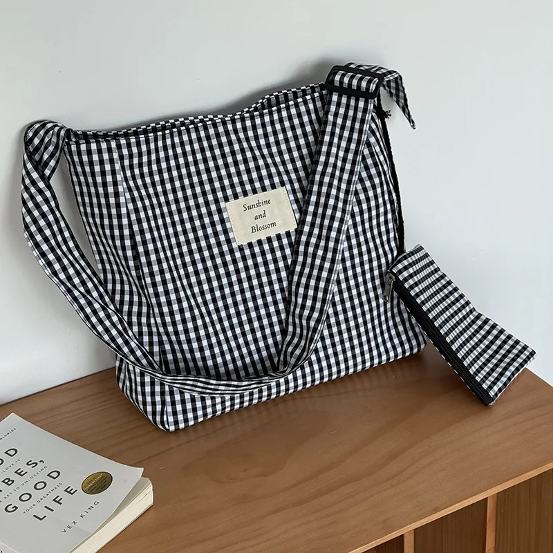 

Oversized Korean Style Shoulder Bags for Women Plaid Leopard Design Ladies Crossbody Bag Large Capacity Girls Tote Coin Purse