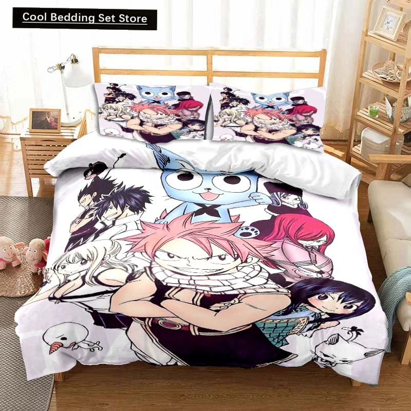 

3D Anime Fairy Tail Bedding Set Bed Three-piece Set Duvet Cover Single Double Bed Queen Size Duvet Cover Set Adult Kid's Bedroom