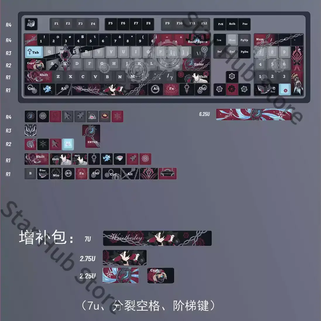 Genshin Impact Wriothesley Cosplay Anime PBT Keyboard Cap Kforce Front Light Transmission Original Keycap Desktop Ornament Game view 4