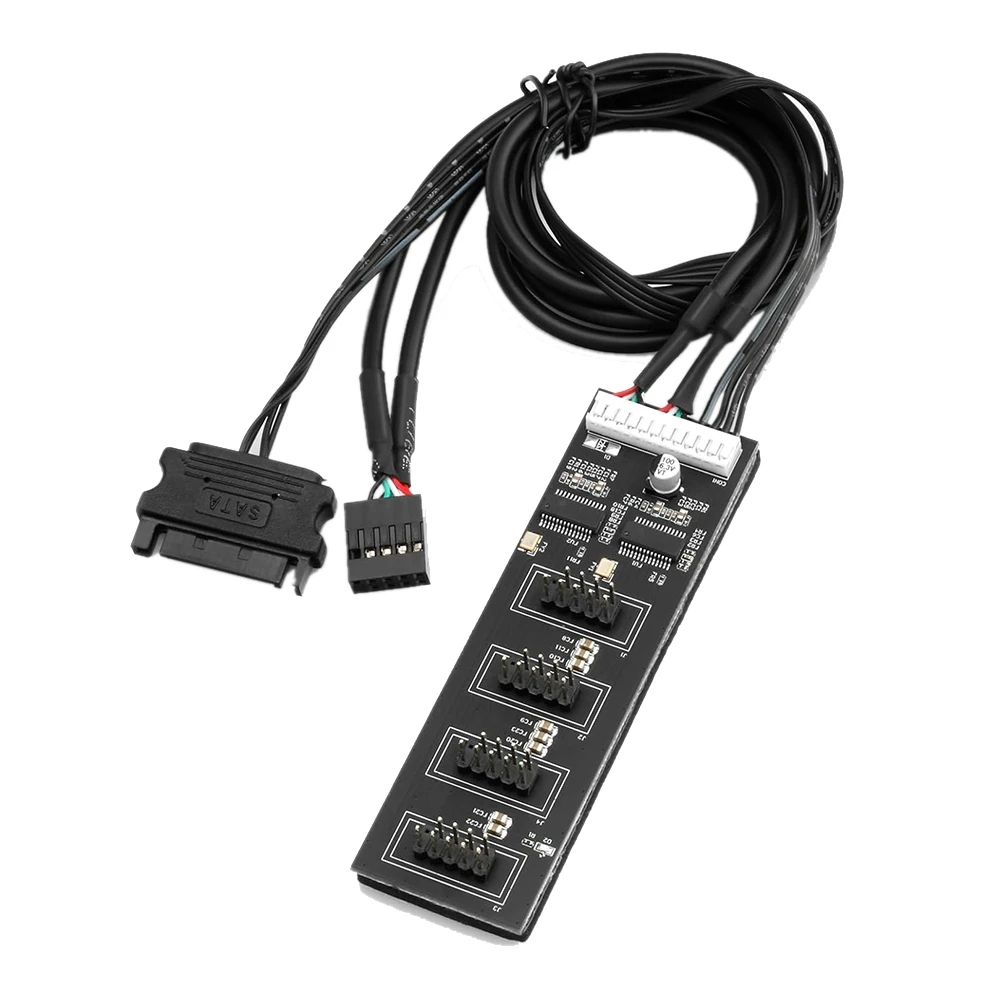 

T07C-9Pin USB Header Splitter, USB 2.0 Header Splitter with SATA Power Cable, Internal USB Hub for CPU/RGB Light/Printer