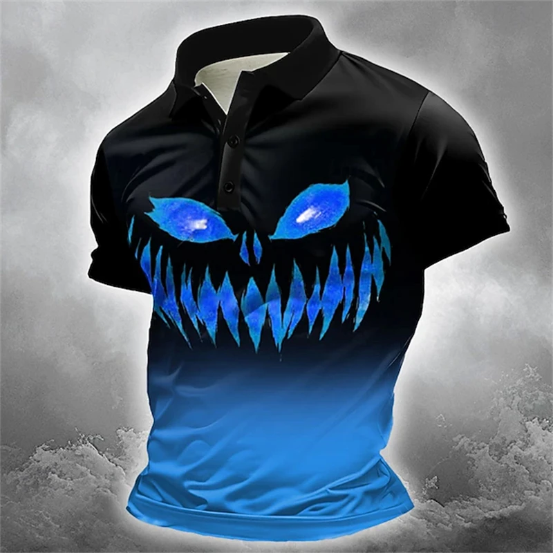 2025 New Men's Halloween T-Shirt Pumpkin Monster 3D Print Short-Sleeve Polo Shirt Halloween Party Mens Casual Short-Sleeve Shirt