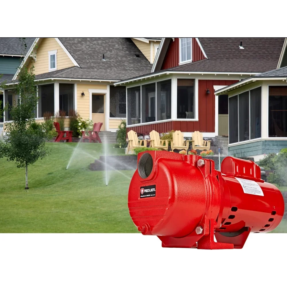 Red Lion RL-SPRK150 115/230 Volt, 1.5 HP, 71 GPM Cast Iron Sprinkler/Irrigation Pump with Thermoplastic Impeller, Red, 97101501