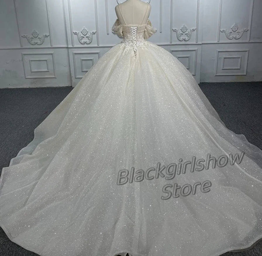 Vestidos De Quinceañera De tren dulce blanco, apliques De cristal elegantes De lujo, purpurina, Fiesta De boda, 2024