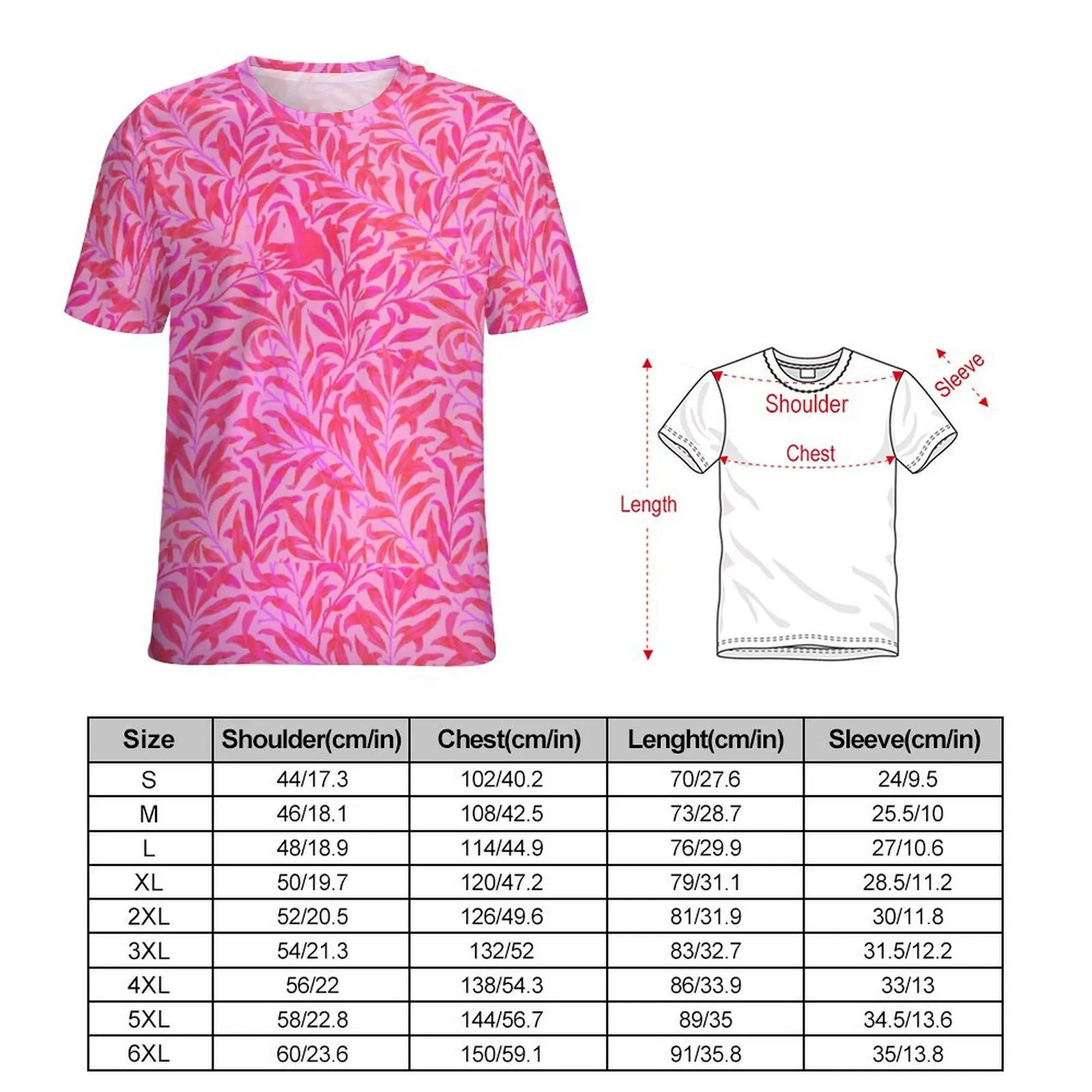 Pink Leaf T Shirt For Men Leaves Print Graphic O Neck T-Shirts Summer Trending Tops Short-Sleeve Kawaii Oversize Tees Gift