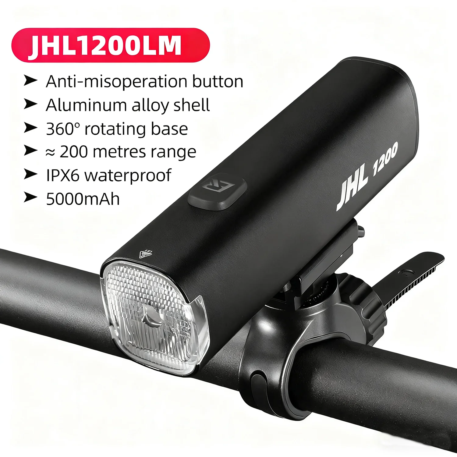 

ROCKBROS Велосипедный фонарь 1200LM 5000 мАч Велосипедный передний фонарь Type-C из алюминиевого сплава IPX6 Непромокаемый фонарик Быстросъемный велосипедный фонарь