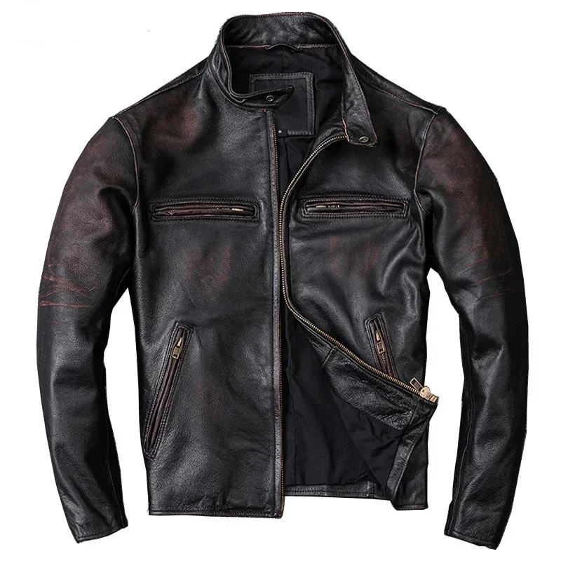 Men Leather Jacket Vintage Black 100% Natural Genuine Cowhide Coats Men's Coat Male Clothes Autumn M210