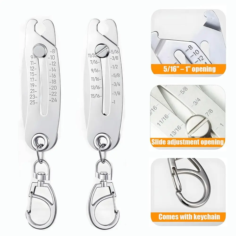 Precise Thread Size Checker Keychain Large Opening Adjustable Bolt Size Finder Keychain Two Sizes Lightweight