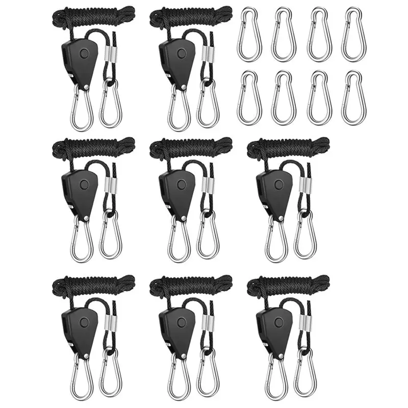 AFOURT-16Pack Ratchet Hangers, Adjustable Rope Hanger, Ratchet Rope, Pull Ratchet Hook, Adjustable Rope Hook, 2M, 1/8 Inch