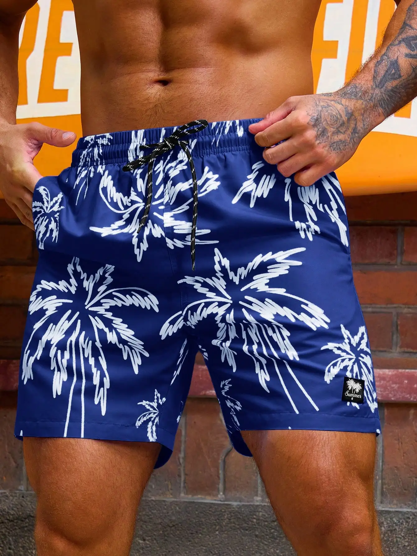 Print  Casual Sports Shorts New MenShorts, Men Floral Print Drawstring Summer Shorts, School，Men's plus-size beach shorts，