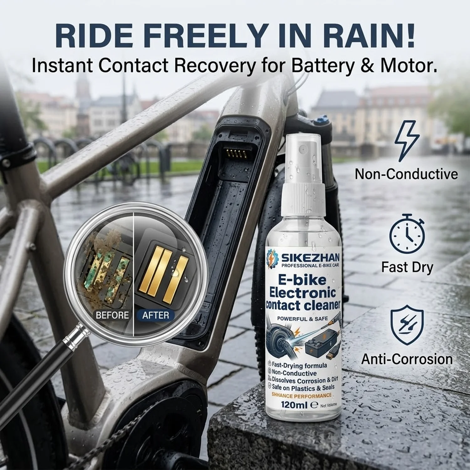 E-Bike Elektronischer Kontaktreiniger-Spray Nicht-Leitend Rostschutz Feuchtigkeitsbeständig für Elektrofahrrad-Roller-Batterie-Motor-Stecker