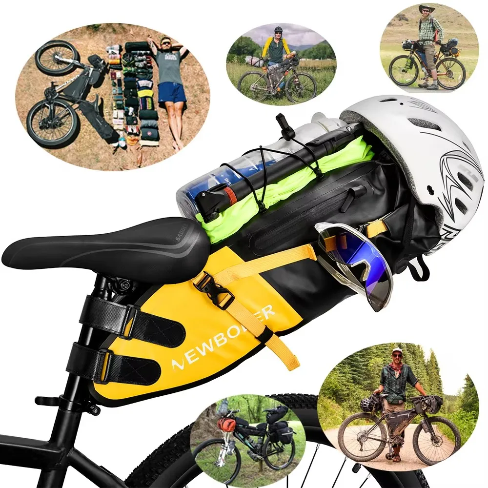 NEWBOLER Bike Bag Waterproof 13L Large Capacity Bicycle Saddle Bag Cycling Foldable Tail Rear Bag MTB Road Trunk Bikepacking