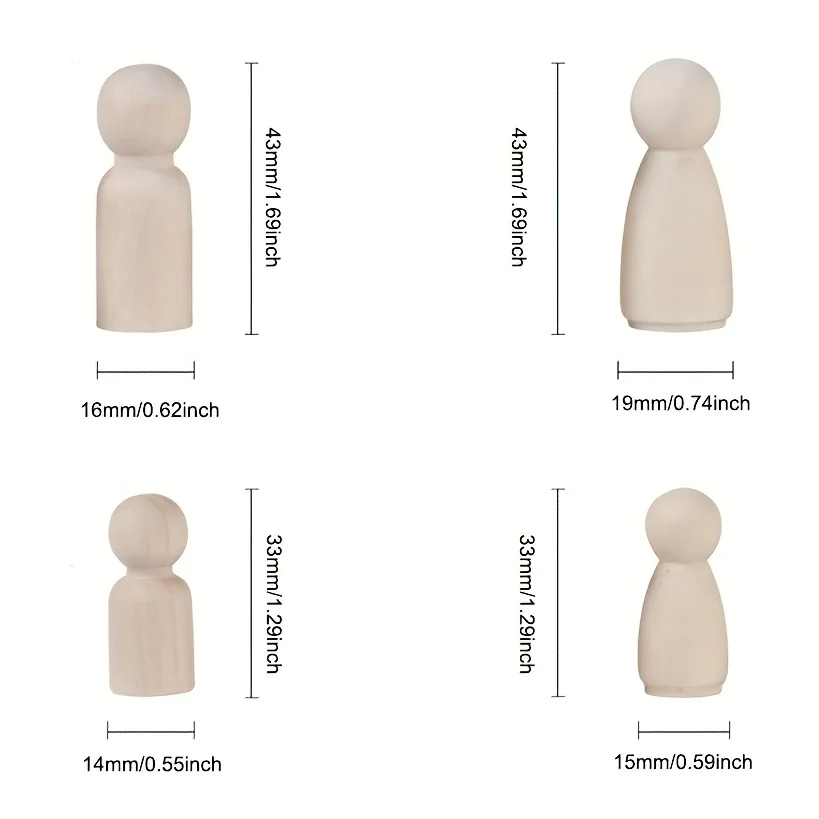 50 個木製ペグ人形ペグ人形ボディ木製フィギュア装飾ペグ人形若者 DIY アートクラフト絵画