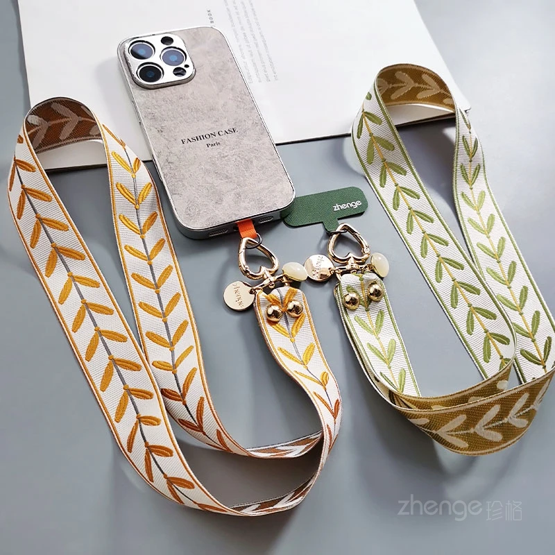 

Mobile Phone Lanyard Women's Long Woven Embroidery Wide Version Not Limited Portable Keychain Universal Fashion New Product