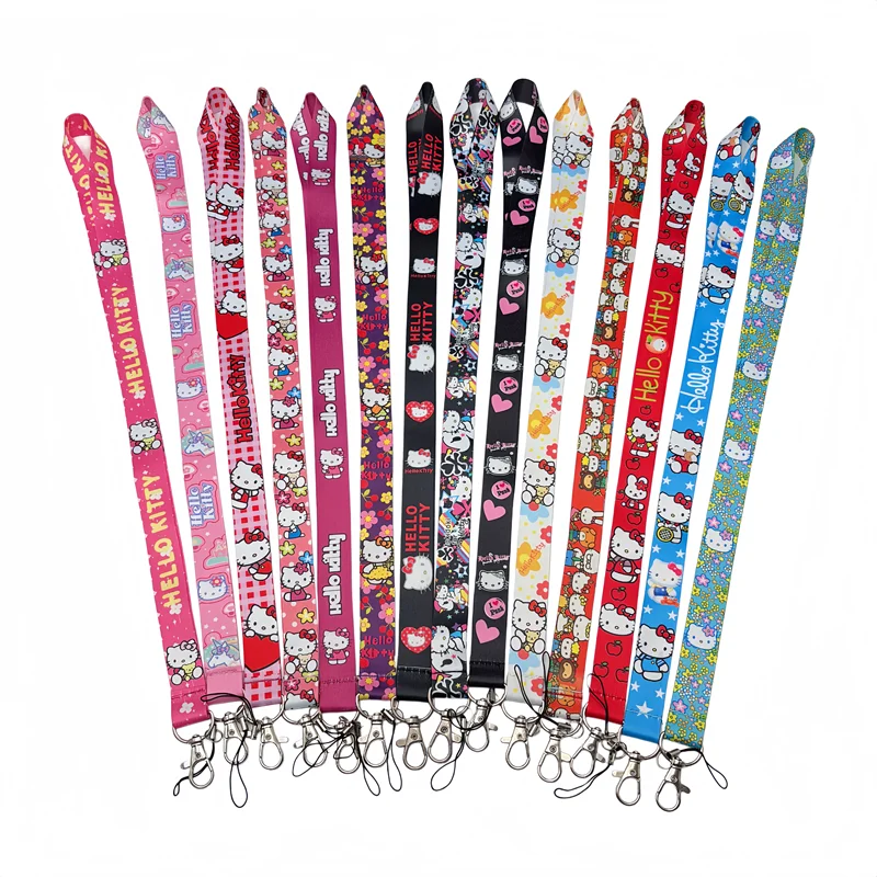 Sanrio Hello Kitty Cartoon Keychain ID Badge Hanging Rope Cute Cat Phone Neck Strap with Keyring Phone Accessories