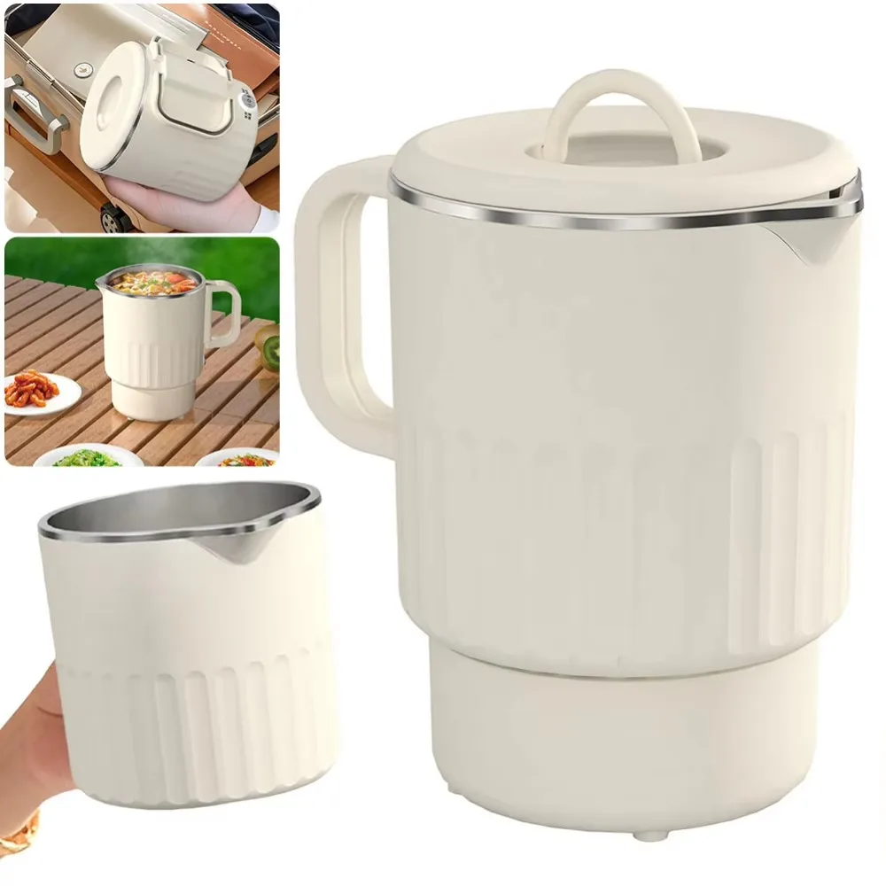 1000ML Travel Folding Electric Water Kettle Stainless Steel Inner Collapsible Electric Boiling Pot Space-saving Anti-scalding