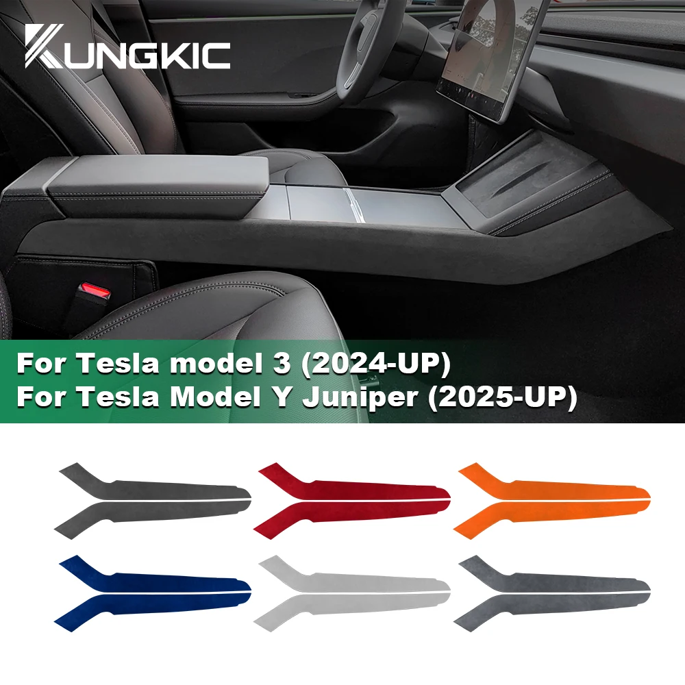 

Italian Top Suede Center Console Side Strip Trim Sticker for Tesla Model 3 Highland 2024 Model Y Juniper 2025-Up Car Accessories