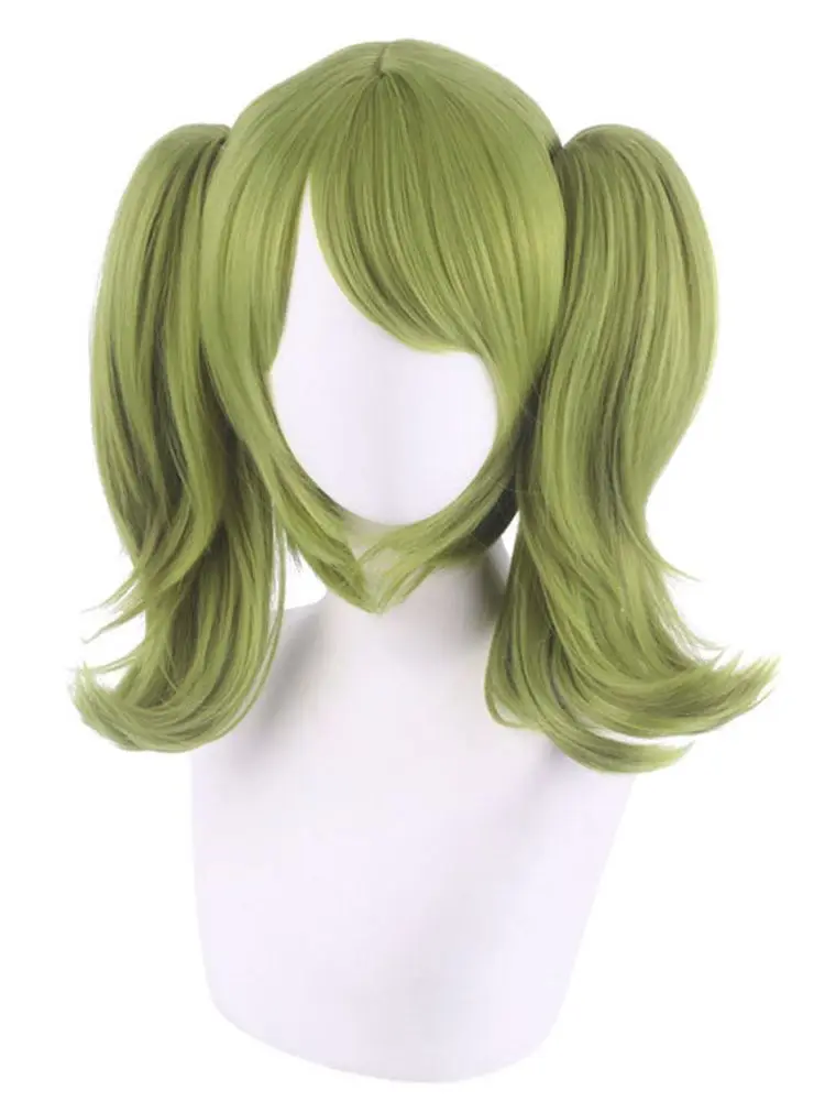 RANYU kobiety peruki syntetyczne krótkie proste zielone kucyki Anime Cosplay peruka termoodporna do włosów na imprezę — zdjęcie 2