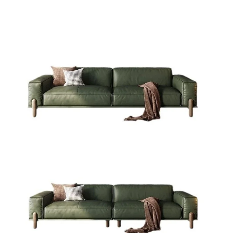 Italian minimalist leather so fa liv ing room sim ple light luxury cream style straight row first layer cowhide