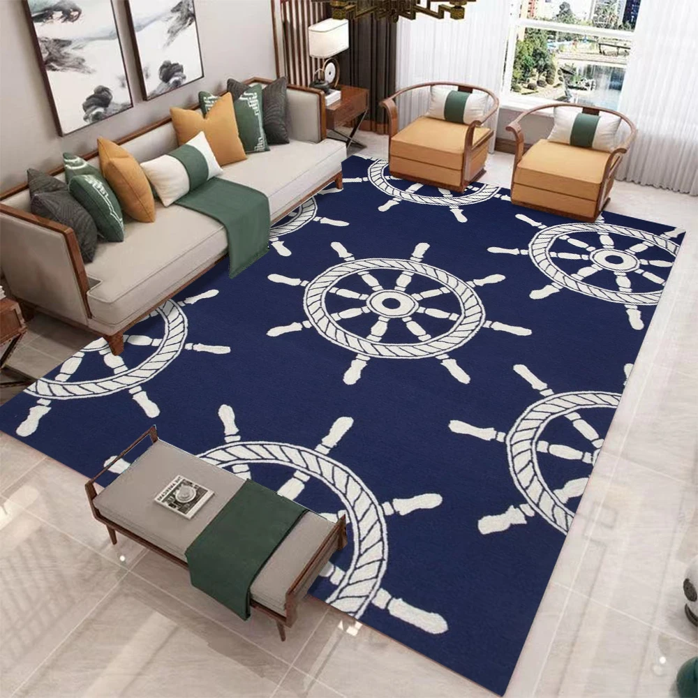 Tapis de gouvernail de bateau minimaliste, série océan bleu, tapis de sol décoratif pour salon et chambre à coucher, tapis de porte d'entrée créatif